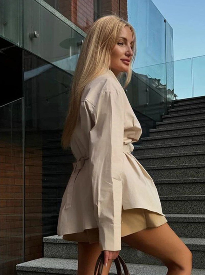 Phoebe™ | Tailored Khaki Peplum Shirt