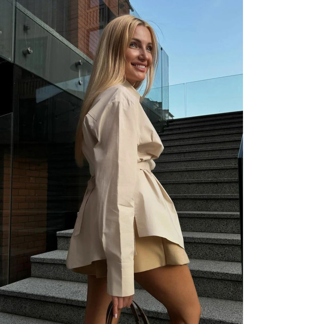 Phoebe™ | Tailored Khaki Peplum Shirt